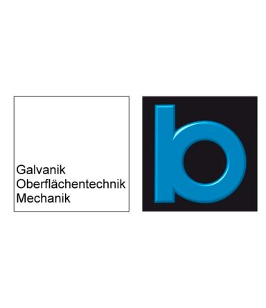 Logo mit Text: Galvanik, Oberflächentechnik, Mechanik und blauem Symbol.