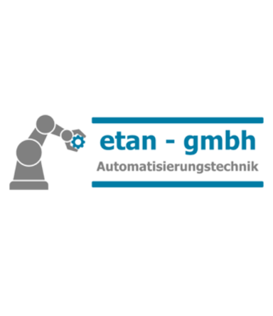 Logo von etan - gmbh, spezialisiert auf Automatisierungstechnik mit einem Roboterarm.